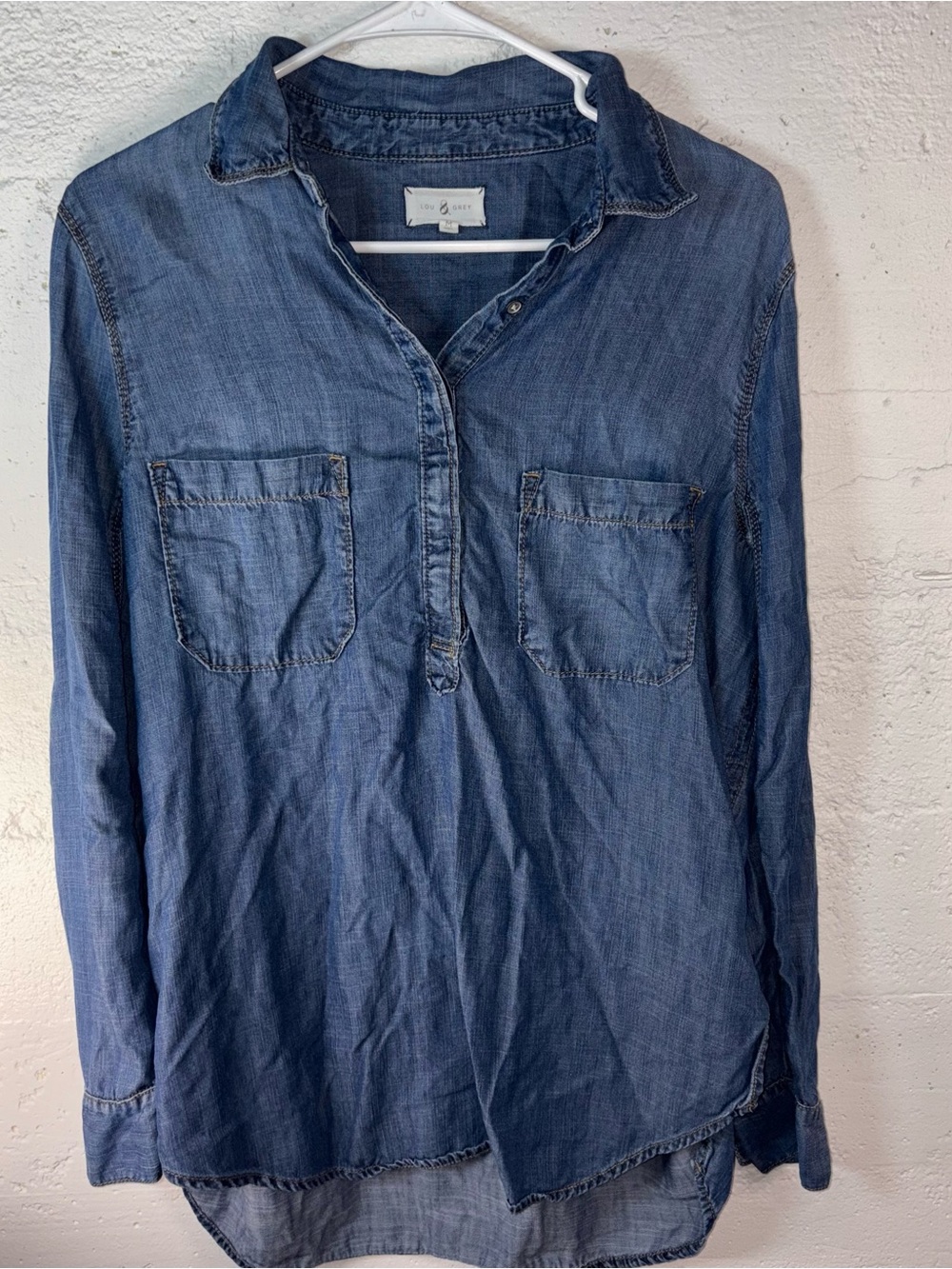 Lou & Grey Washed Blue Denim Tunic Shirt - Women's Casual Top